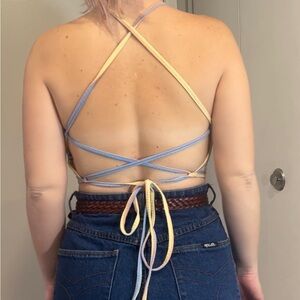 lace up corset back striped tank